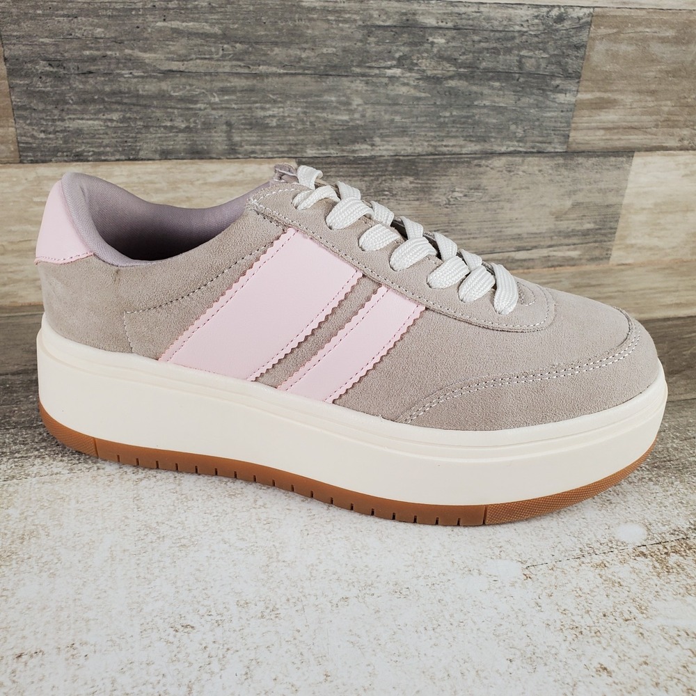 Madden Girl Navida Womens Shoes Sz 7 M Light Sand Multi Suede Lace‎ Up Sneakers